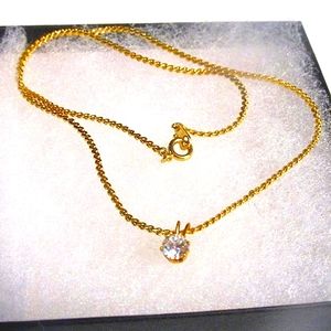 Gold Plated Rope Chain White CZ Short Necklace